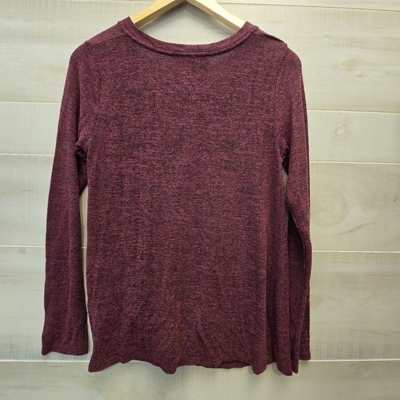 {S} Sunday In Brooklyn Maroon Marl Twist Front Long Sleeve Blouse Top - Picture 3 of 9